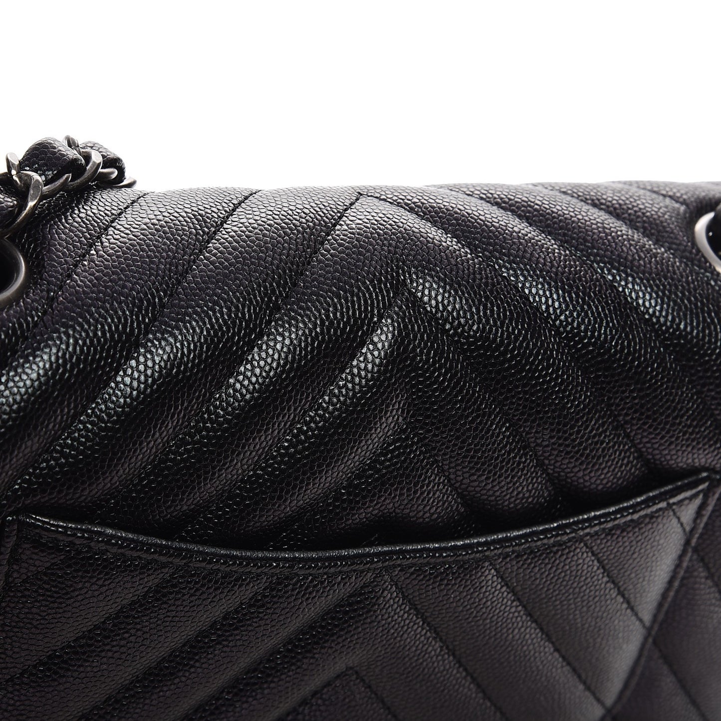 Metallic Caviar Chevron Quilted Mini Rectangular Flap Black