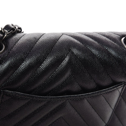 Chanel Metallic Caviar Chevron Quilted Mini Rectangular Flap Black 9 of 11