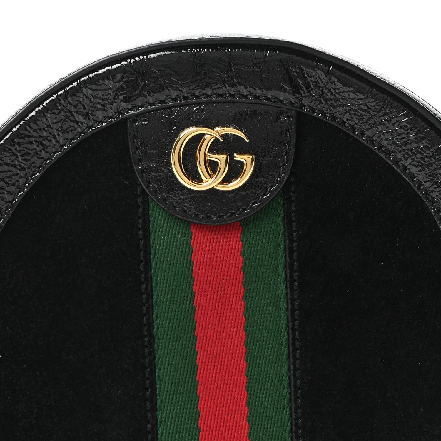 Gucci Suede Patent Web Mini Ophidia Round Shoulder Bag Black 8 of 11