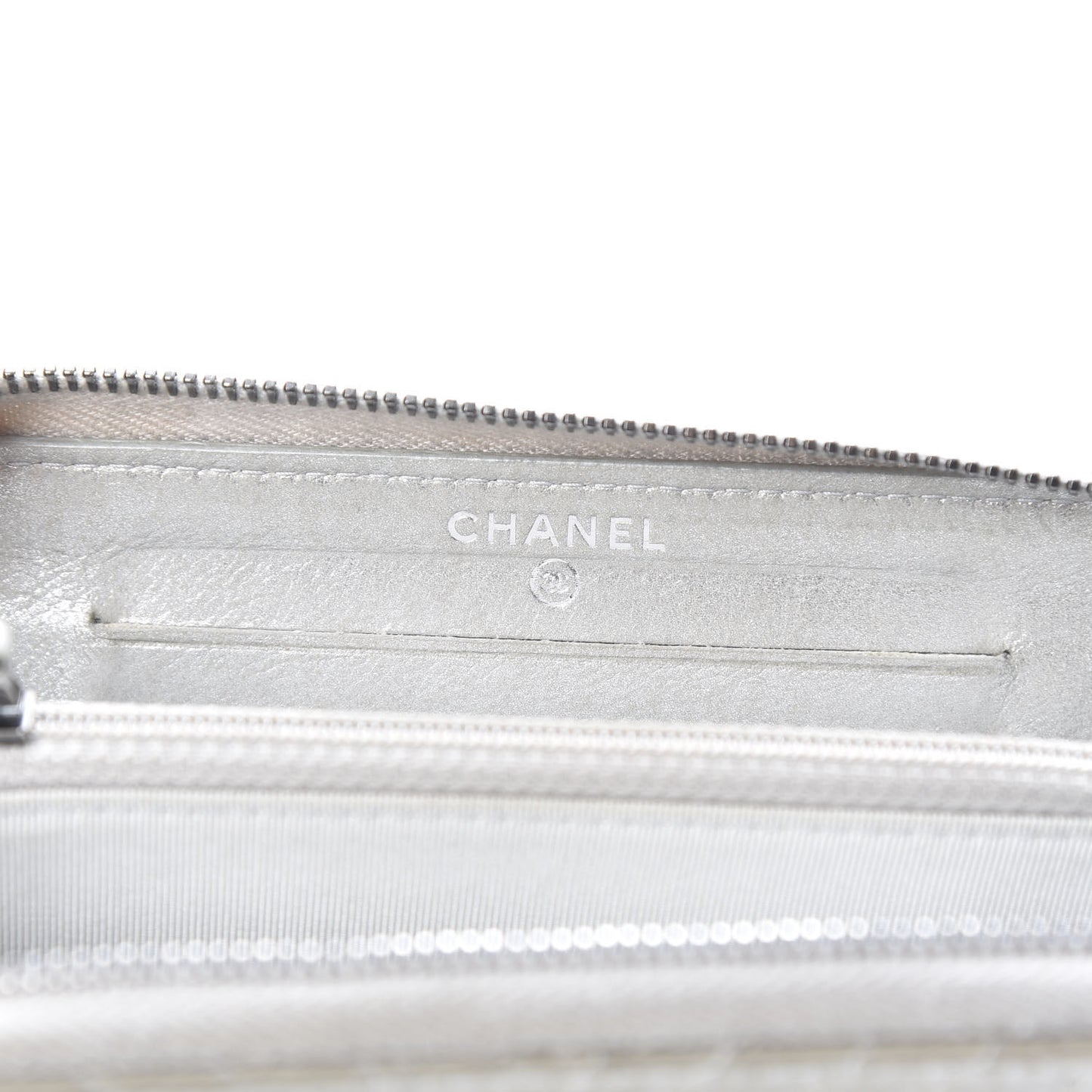 Metallic Lambskin Chevron Quilted Small Zip Around Wallet Silver
