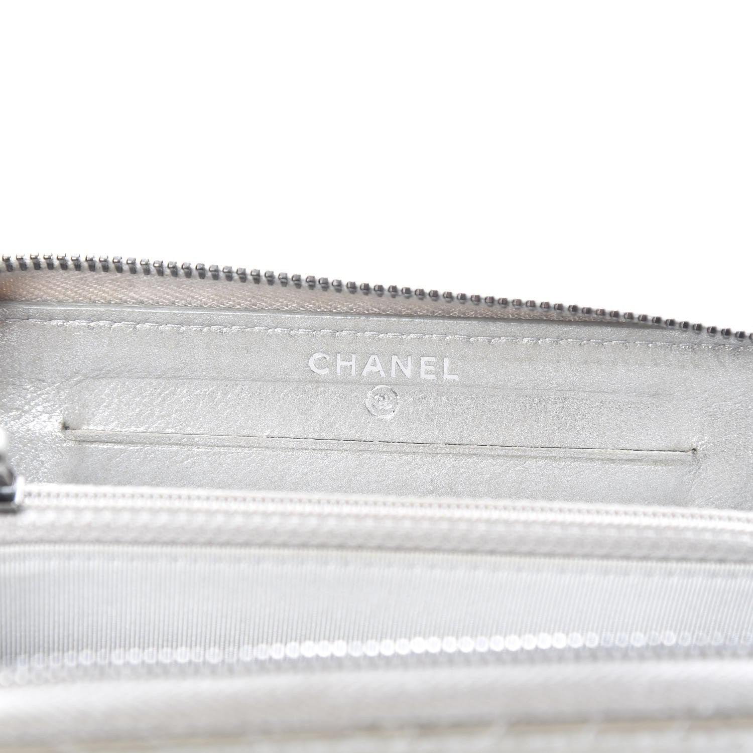 Chanel Metallic Lambskin Chevron Quilted Small Zip Around Wallet Silver 6 of 13