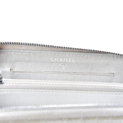 Chanel Metallic Lambskin Chevron Quilted Small Zip Around Wallet Silver 6 of 13