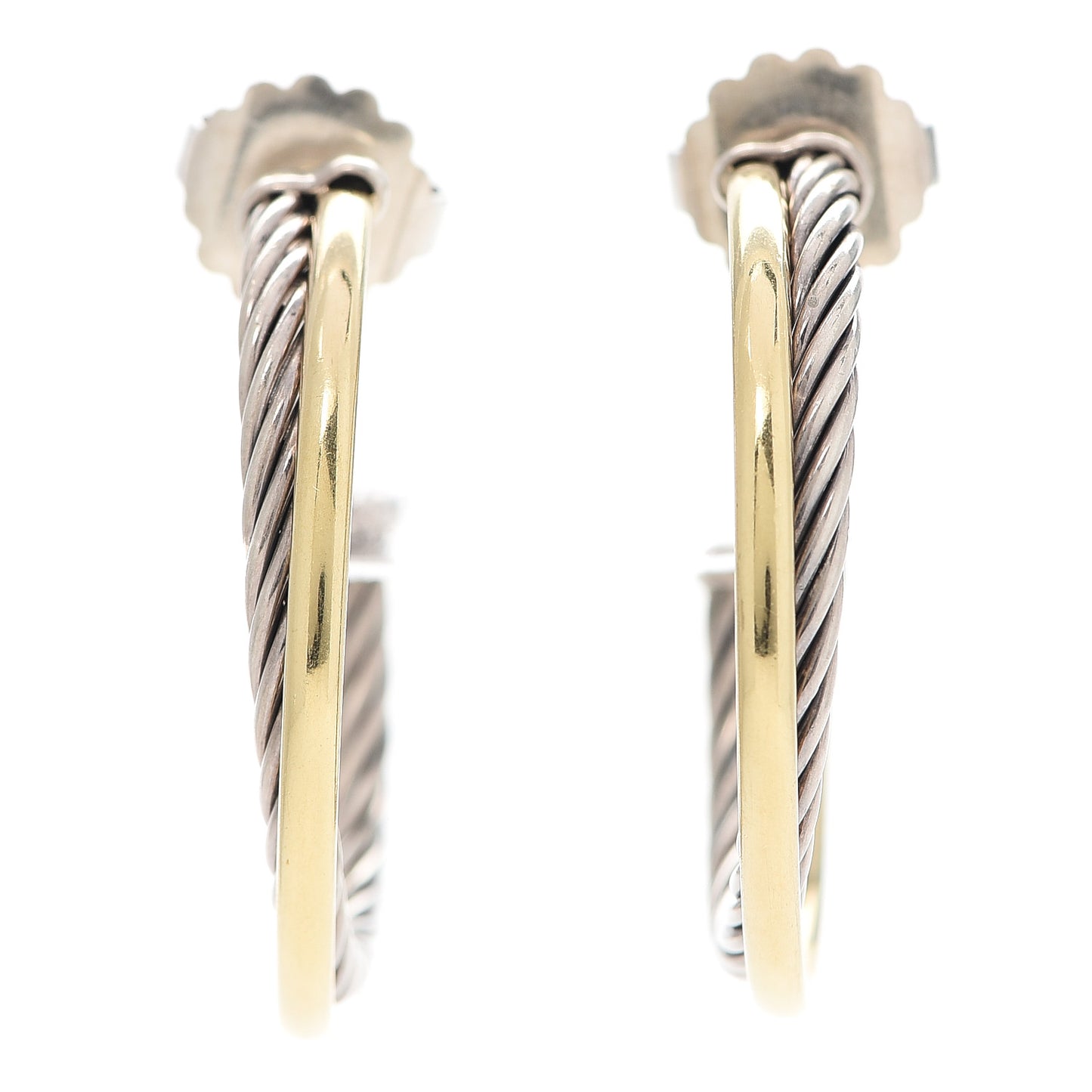Sterling Silver 18K Yellow Gold 31mm Crossover Cable Hoop Earrings