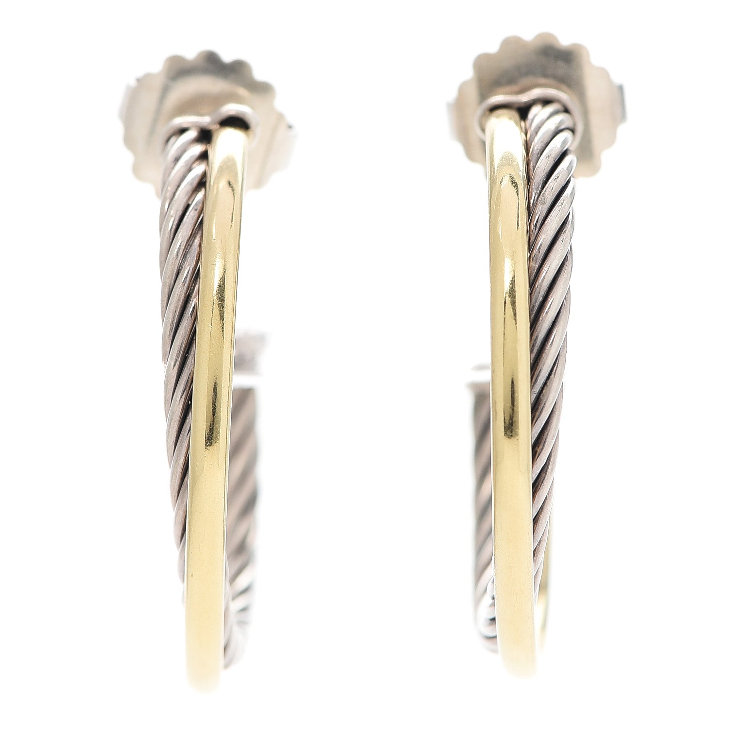 David Yurman Sterling Silver 18K Yellow Gold 31mm Crossover Cable Hoop Earrings 1 of 5