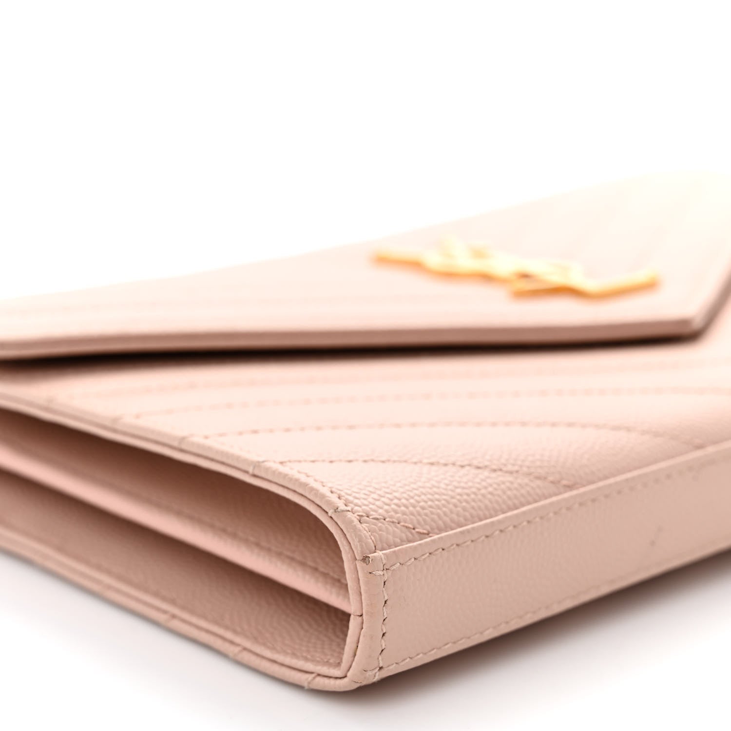 Saint Laurent Grain De Poudre Matelasse Chevron Monogram Chain Wallet Pale Blush 8 of 9