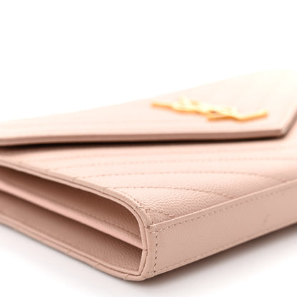 Saint Laurent Grain De Poudre Matelasse Chevron Monogram Chain Wallet Pale Blush 8 of 9