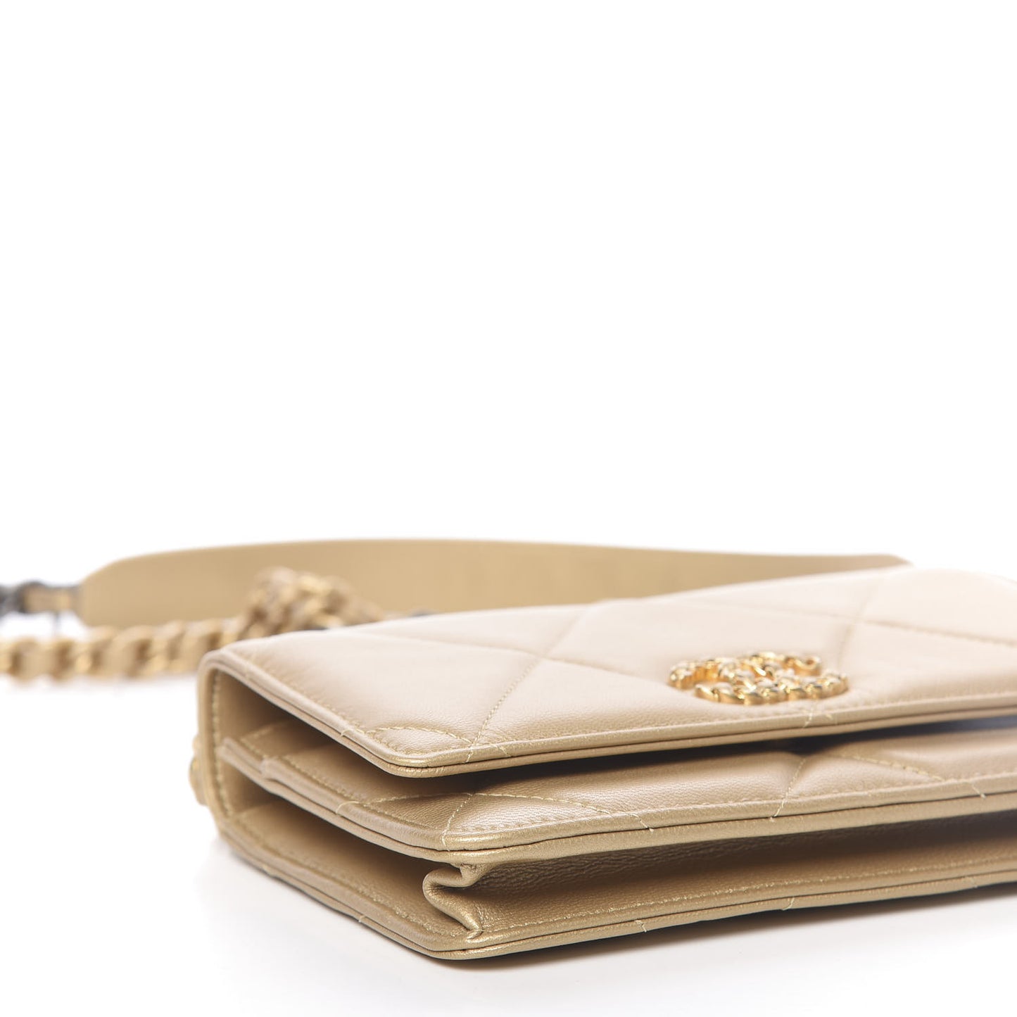 Metallic Goatskin Quilted 19 Wallet On Chain WOC Gold