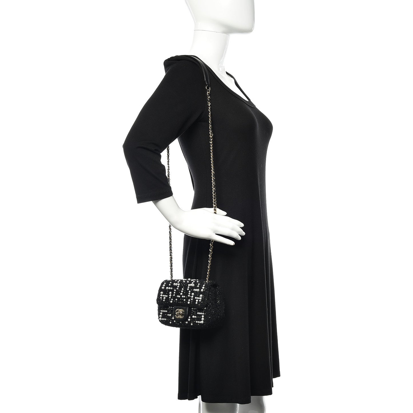 Tweed Pearl Mini Cosmos Flap Black