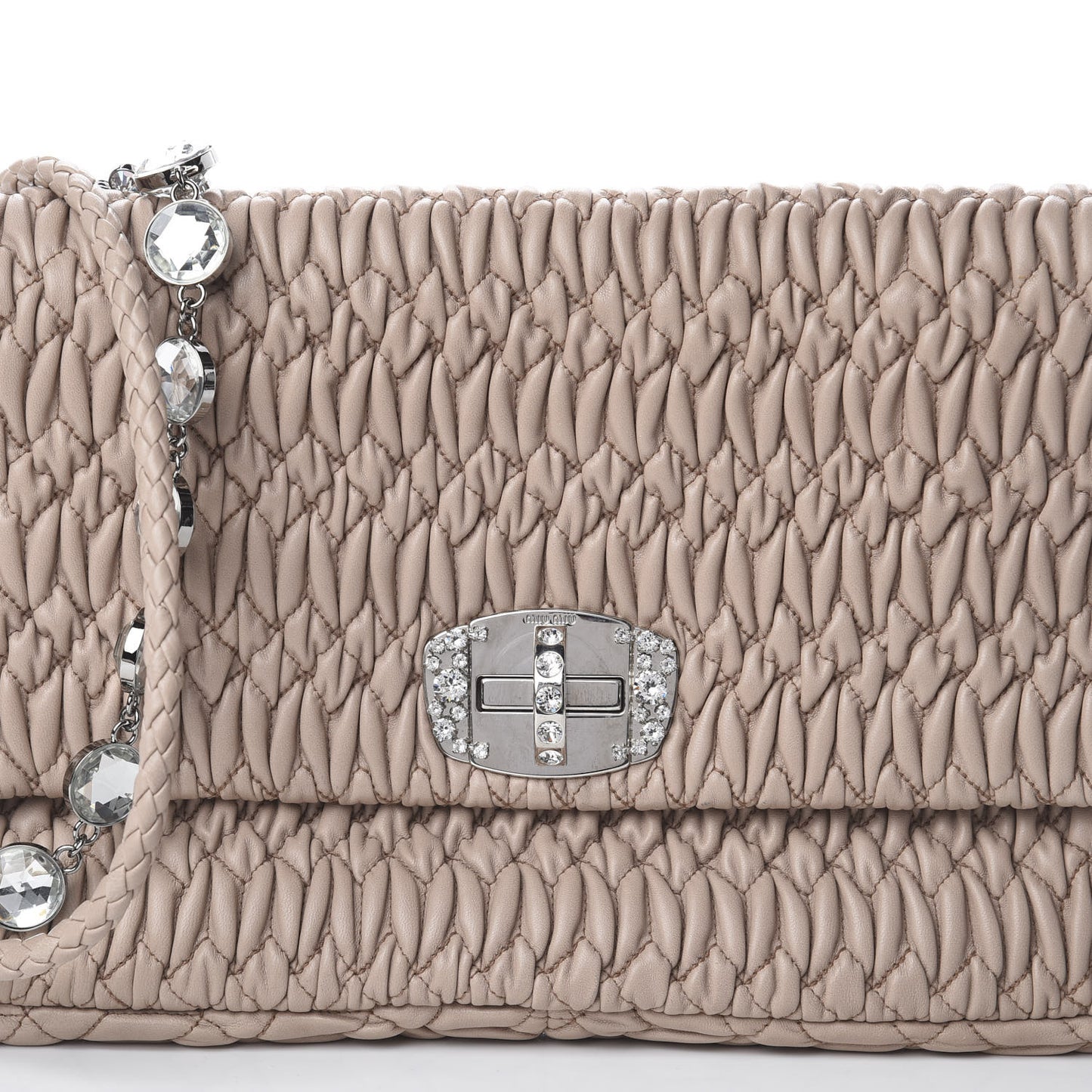 Nappa Matelasse Crystal Flap Clutch Cammeo