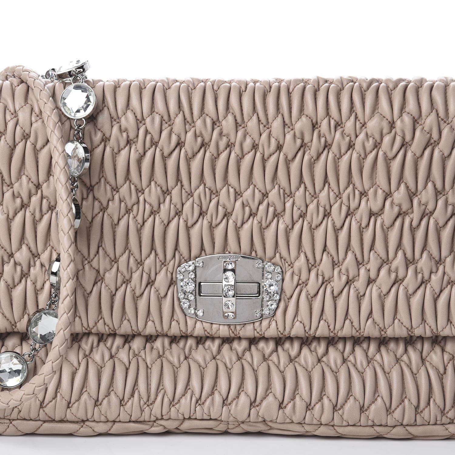 Miu Miu Nappa Matelasse Crystal Flap Clutch Cammeo 8 of 8