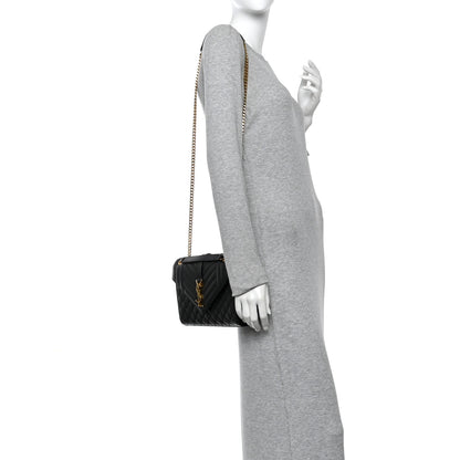 Saint Laurent Grain De Poudre Textured Mixed Matelasse Triquilt Medium Monogram Satchel Black 2 of 12