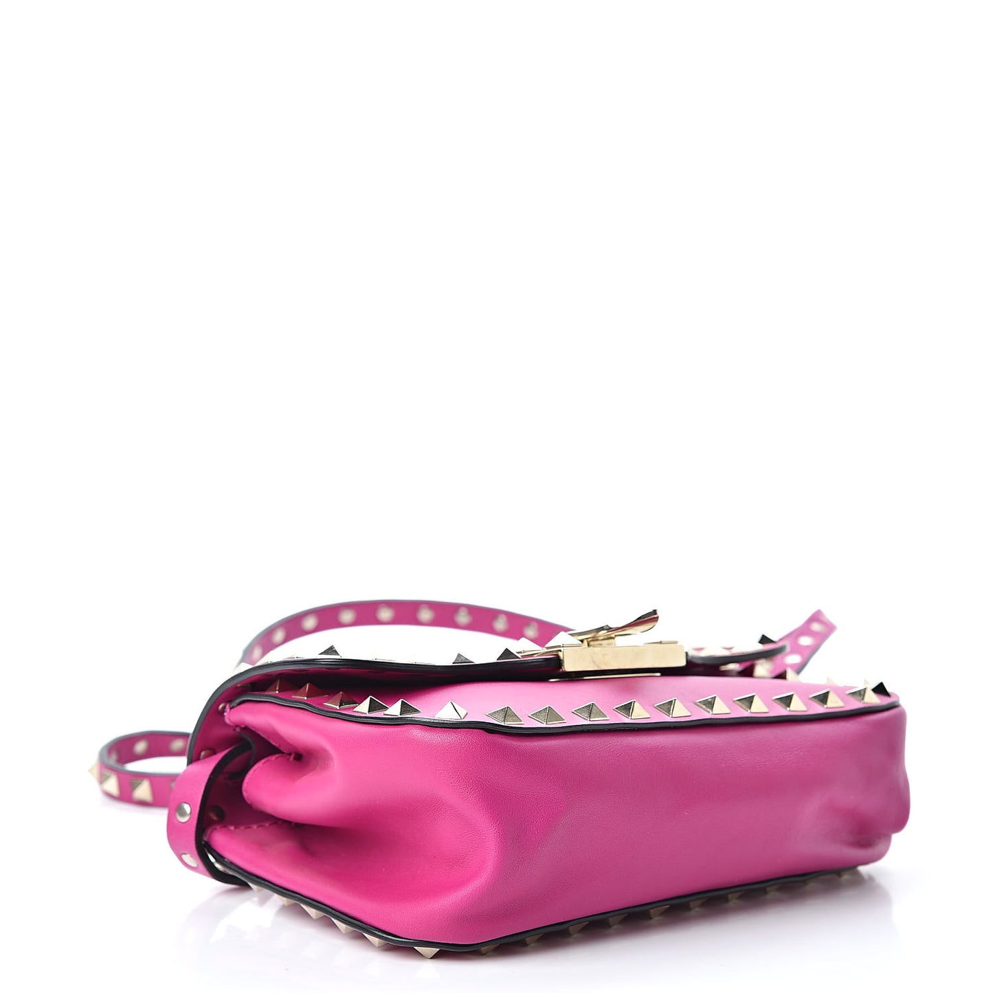 Vitello Mini Rockstud Flap Saddle Crossbody Bag Fuxia