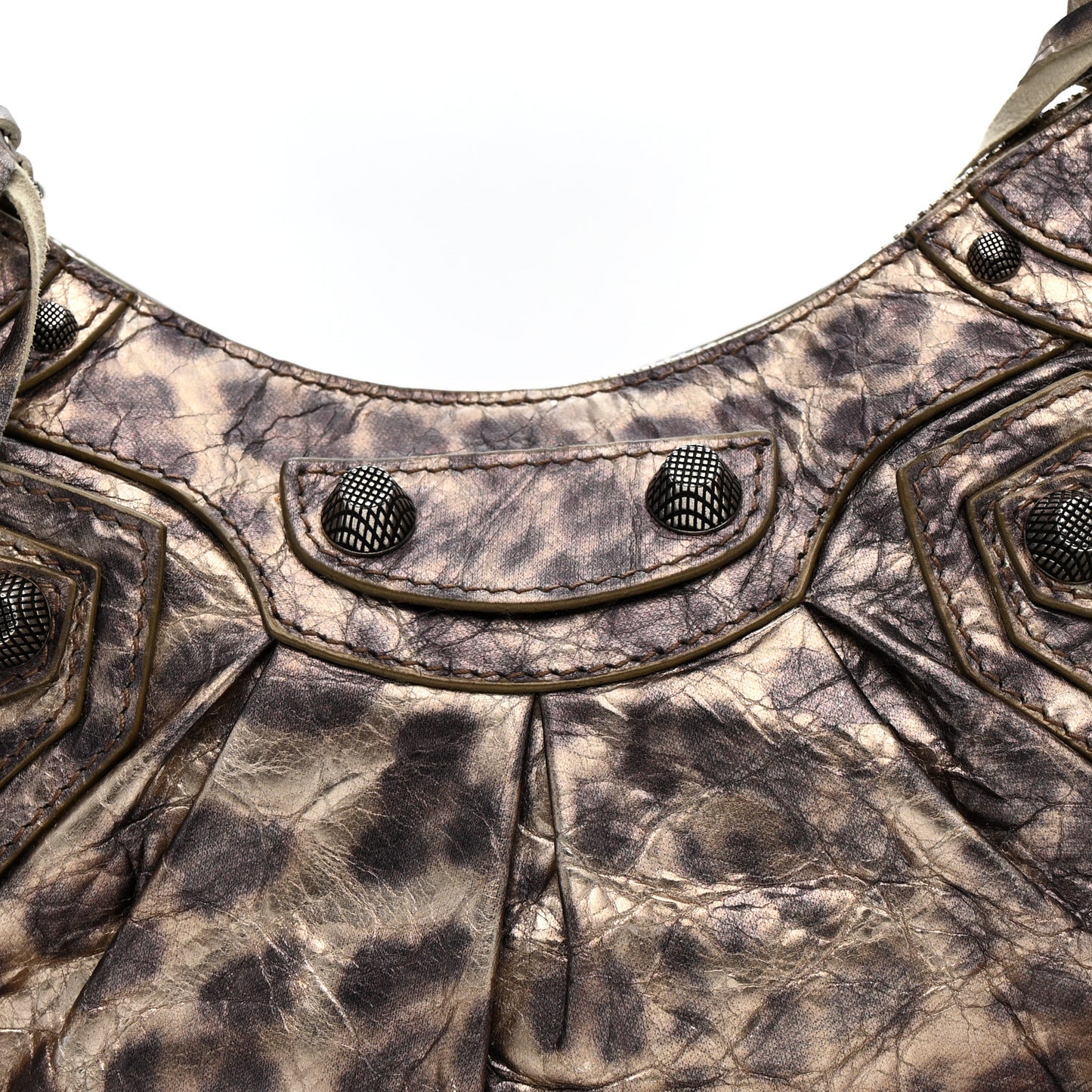 Metallic Agneau Arena Leopard Le Cagole Shoulder Bag XS Brown