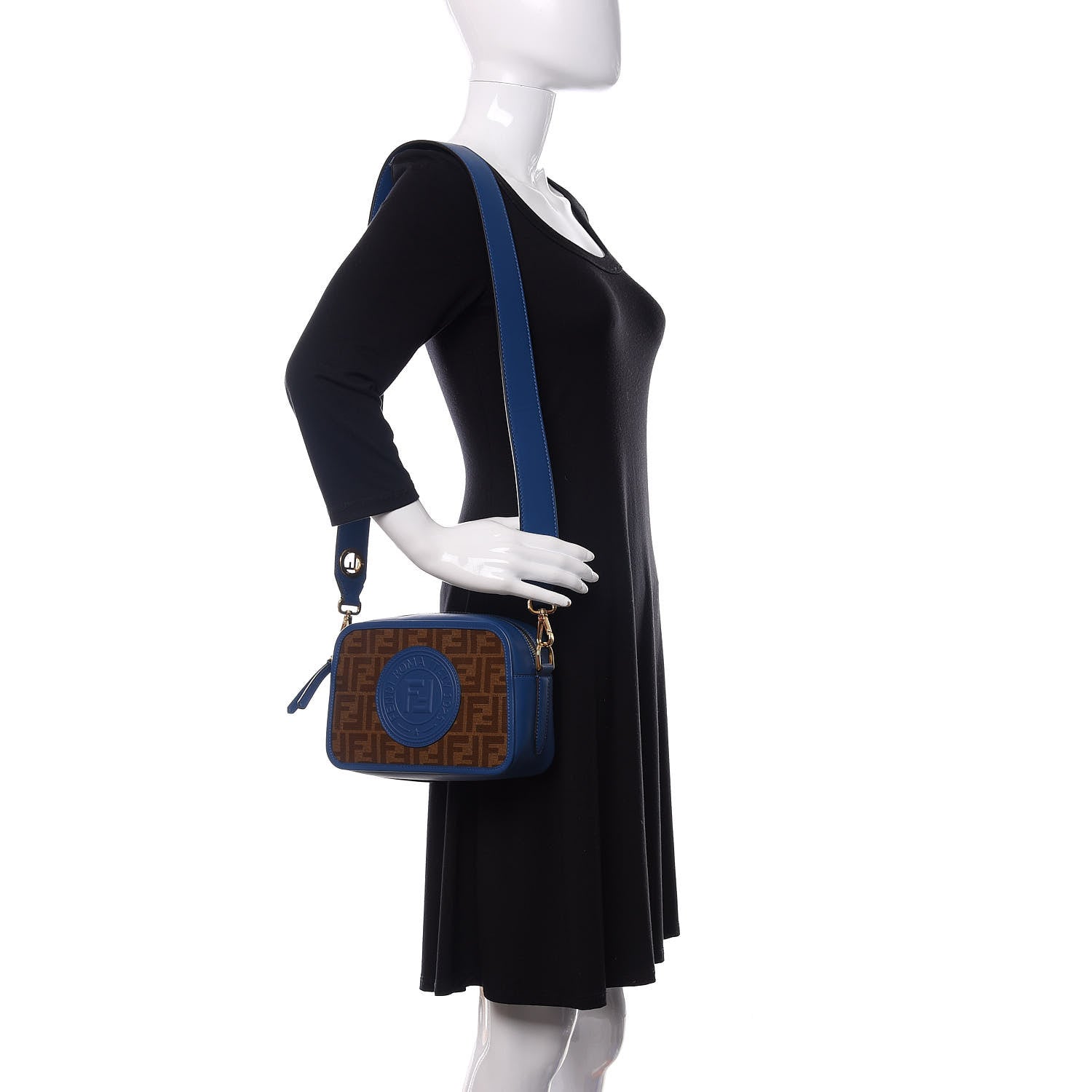 Fendi Glazed Fabric Vitello Century F is Fendi FF 1974 Stamp Patch Camera Case Mogano Panna Iris 2 of 10