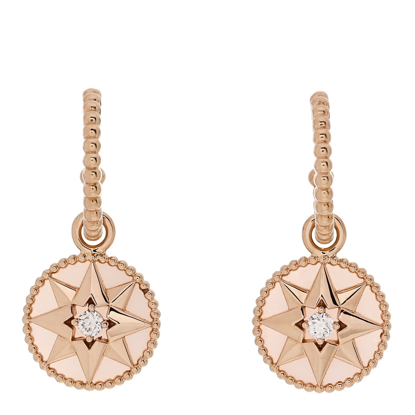 18K Rose Gold Diamond Pink Opal Rose Des Vents Drop Earrings