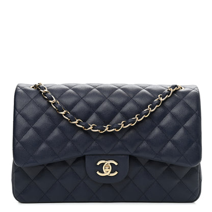 Chanel Caviar Quilted Jumbo Double Flap Navy Blue 1 of 9