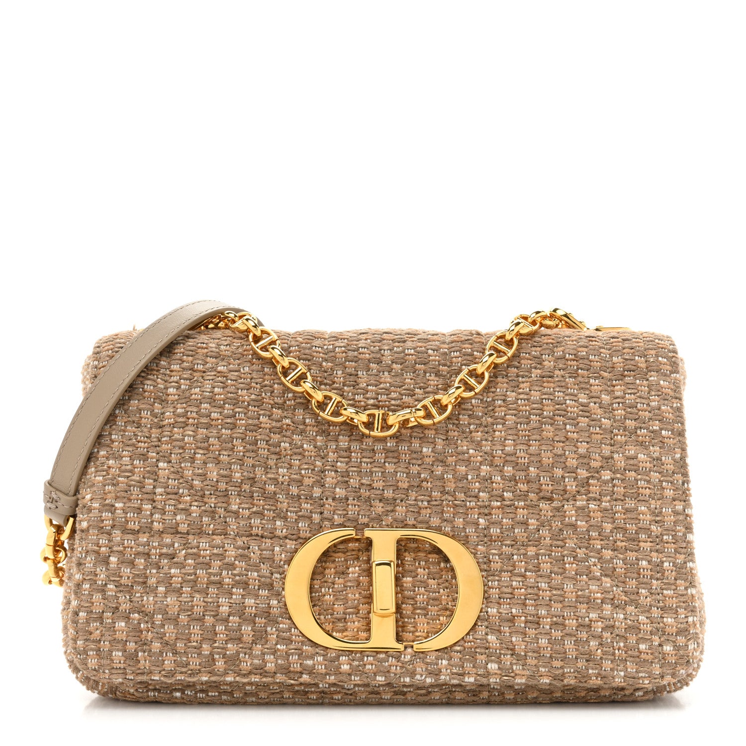 Christian Dior Calfskin Tweed Embroidered Cannage Medium Caro Bag Beige Gold 1 of 13