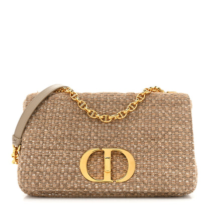 Christian Dior Calfskin Tweed Embroidered Cannage Medium Caro Bag Beige Gold 1 of 13