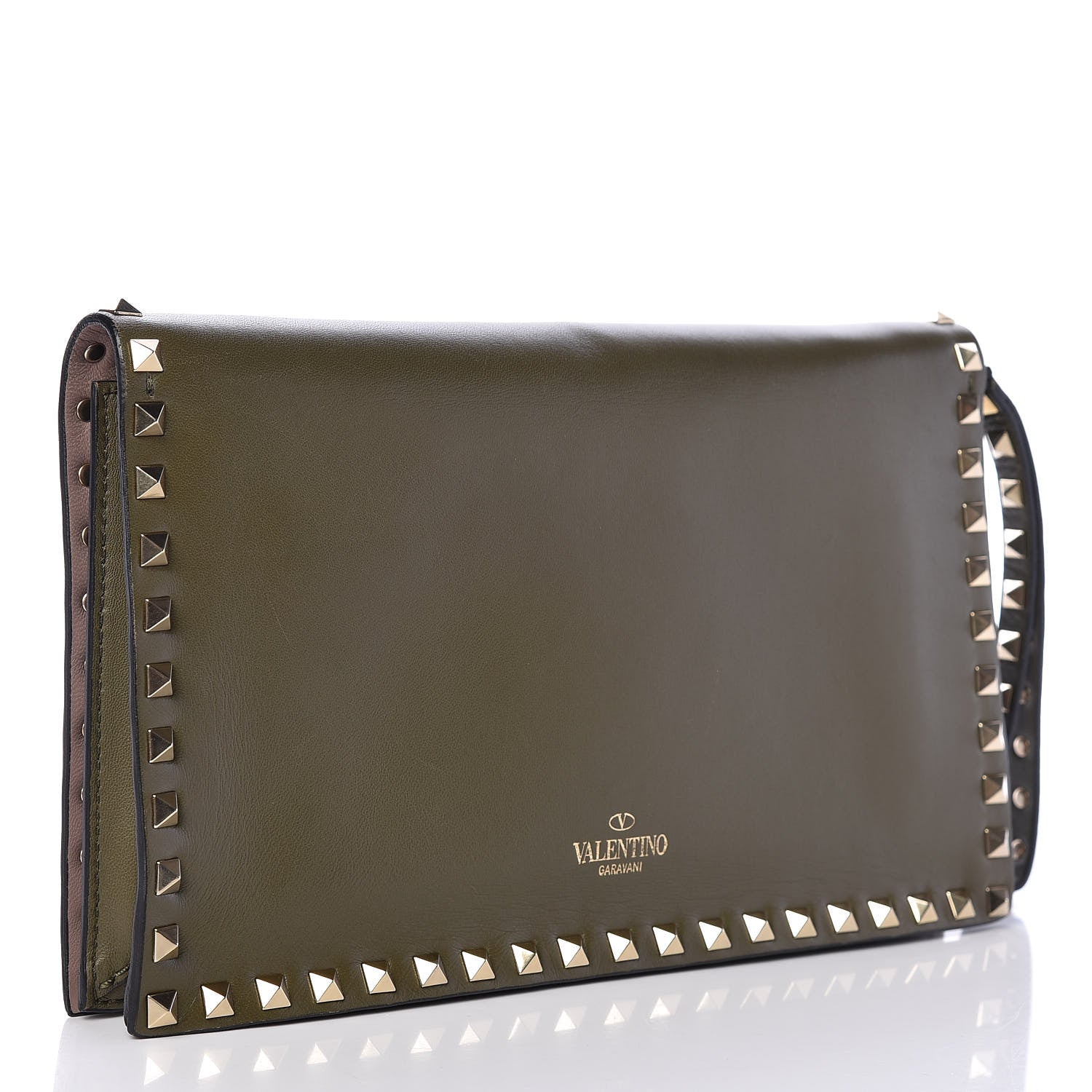 Valentino Garavani Nappa Rockstud Wristlet Clutch Army Green 3 of 12