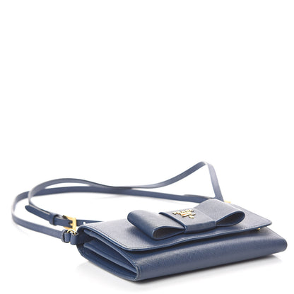 Prada Saffiano Fiocco Bow Flap Wallet Bleuette 4 of 8