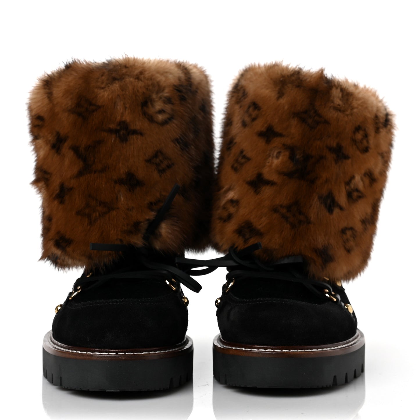 Calfskin Mink Fur LV Territory Ranger Combat Boots 40 Black