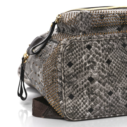 MCM Snakeskin Medium Studded Backpack Black Multicolor 7 of 15