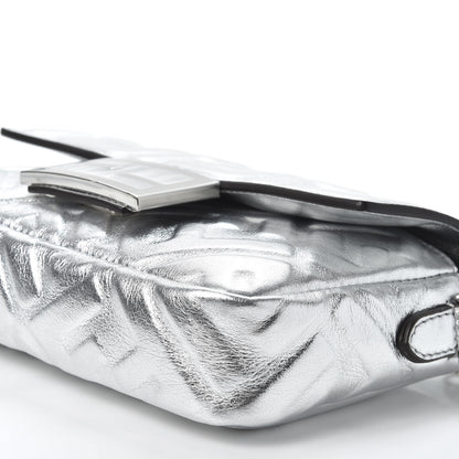 Fendi Vitello Catalan Mirror FF 1974 Embossed Mini Baguette Argento 6 of 10
