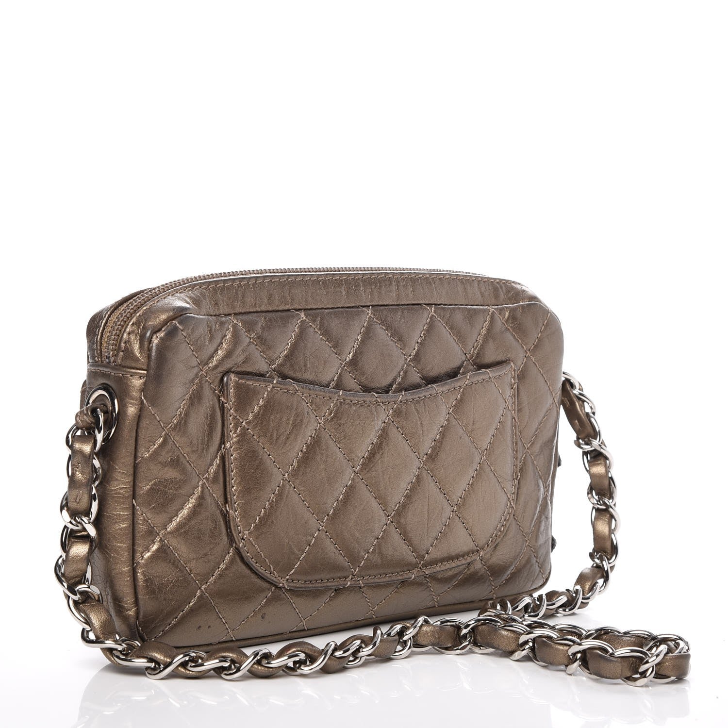 Chanel Metallic Aged Calfskin Quilted Cotton Club Pochette Bronze 2 of 12