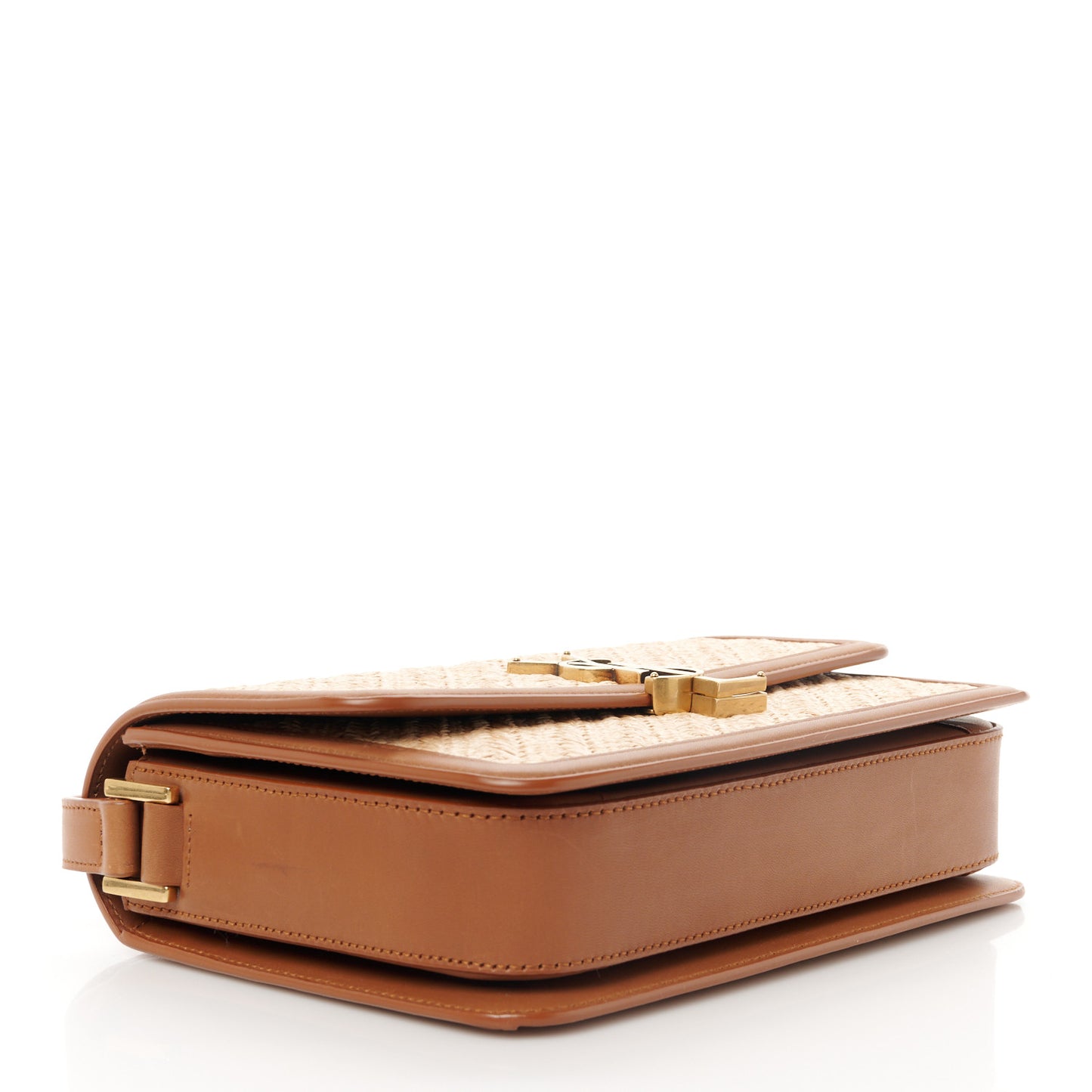 Raffia Calfskin Small Solferino Satchel Beige Brick