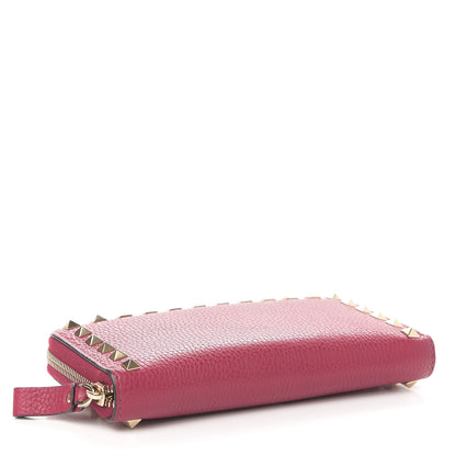 Valentino Garavani Pebbled Calfskin Rockstud Zip Around Wallet Raspberry 4 of 6