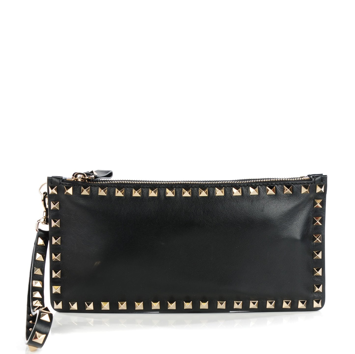 Vitello Rockstud Zip Wristlet Pouch Black