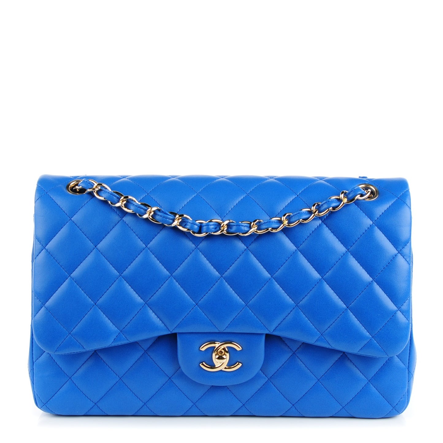Lambskin Quilted Jumbo Double Flap Blue