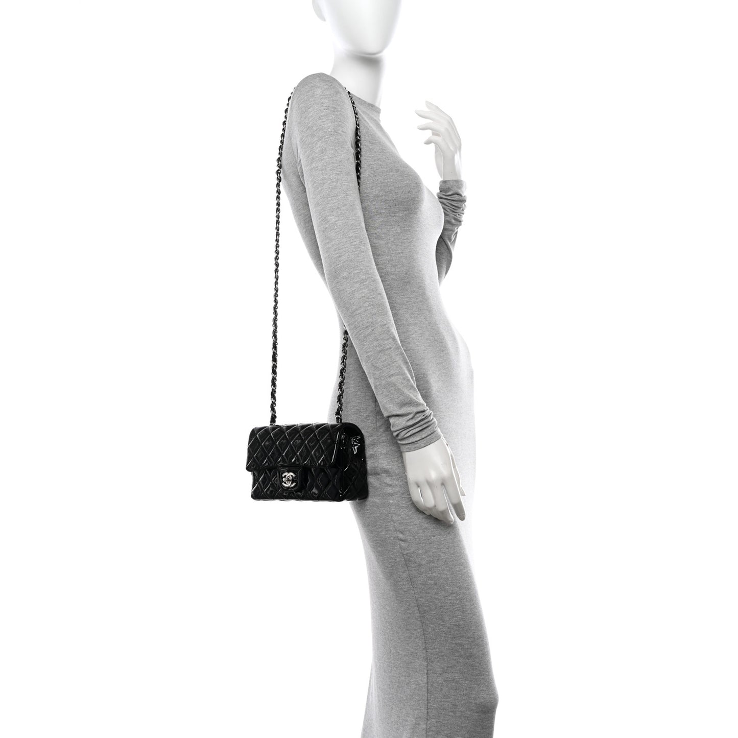 Patent Calfskin Quilted Mini Rectangular Flap Black
