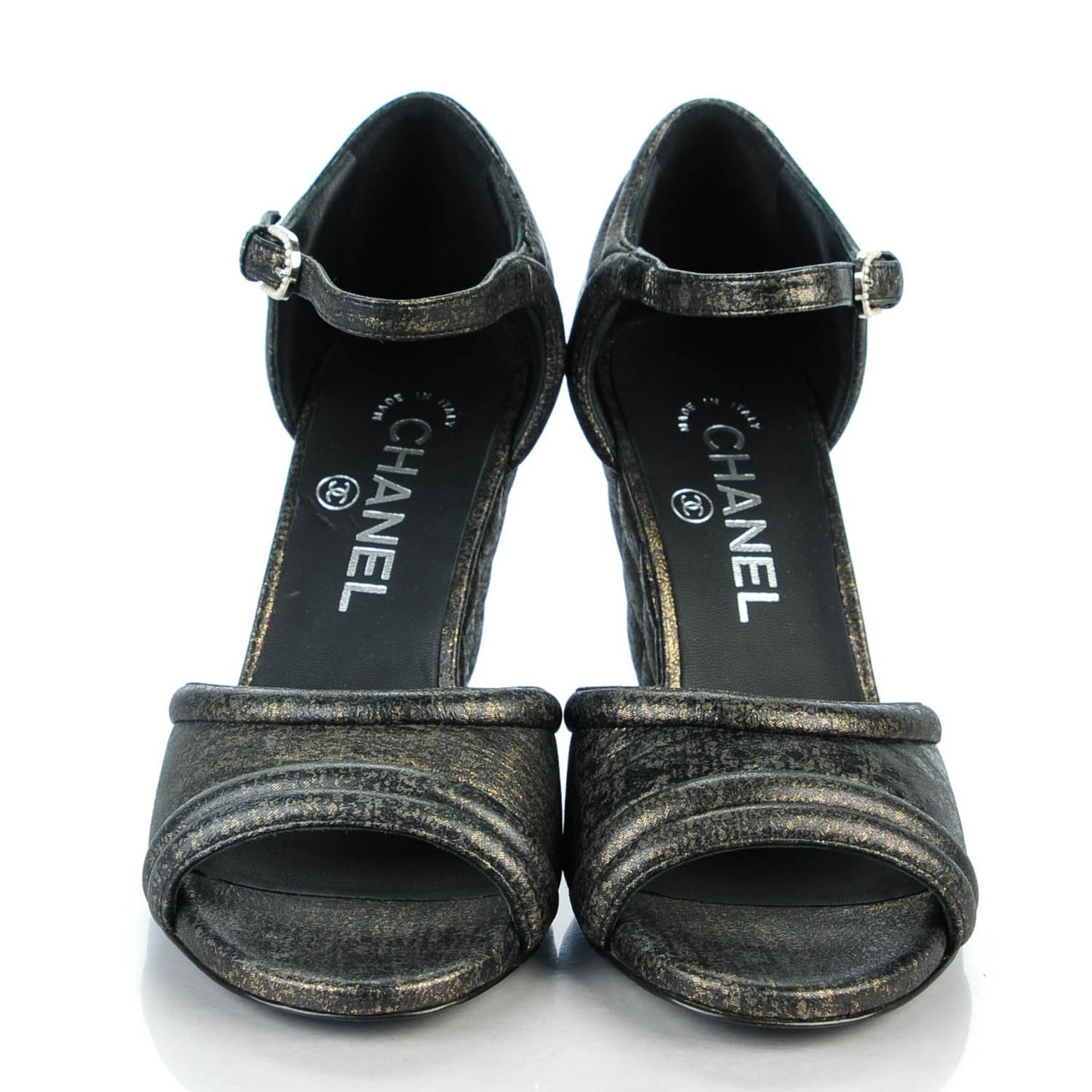 Fantasy Lambskin Quilted Wedge Sandals 36 Black Gold