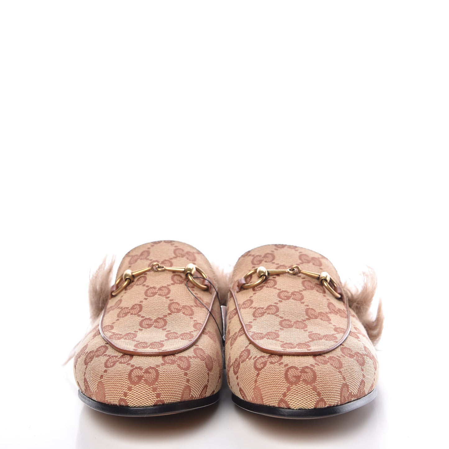 GG Monogram Fur Womens Princetown Slippers 39 Beige Ruggine Rust