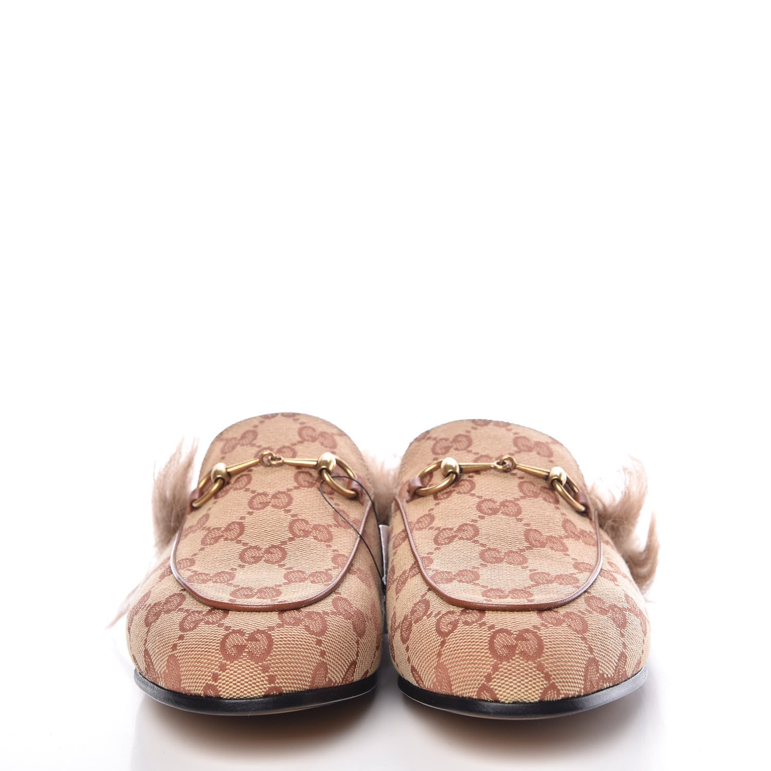 Gucci GG Monogram Fur Womens Princetown Slippers 39 Beige Ruggine Rust 2 of 8