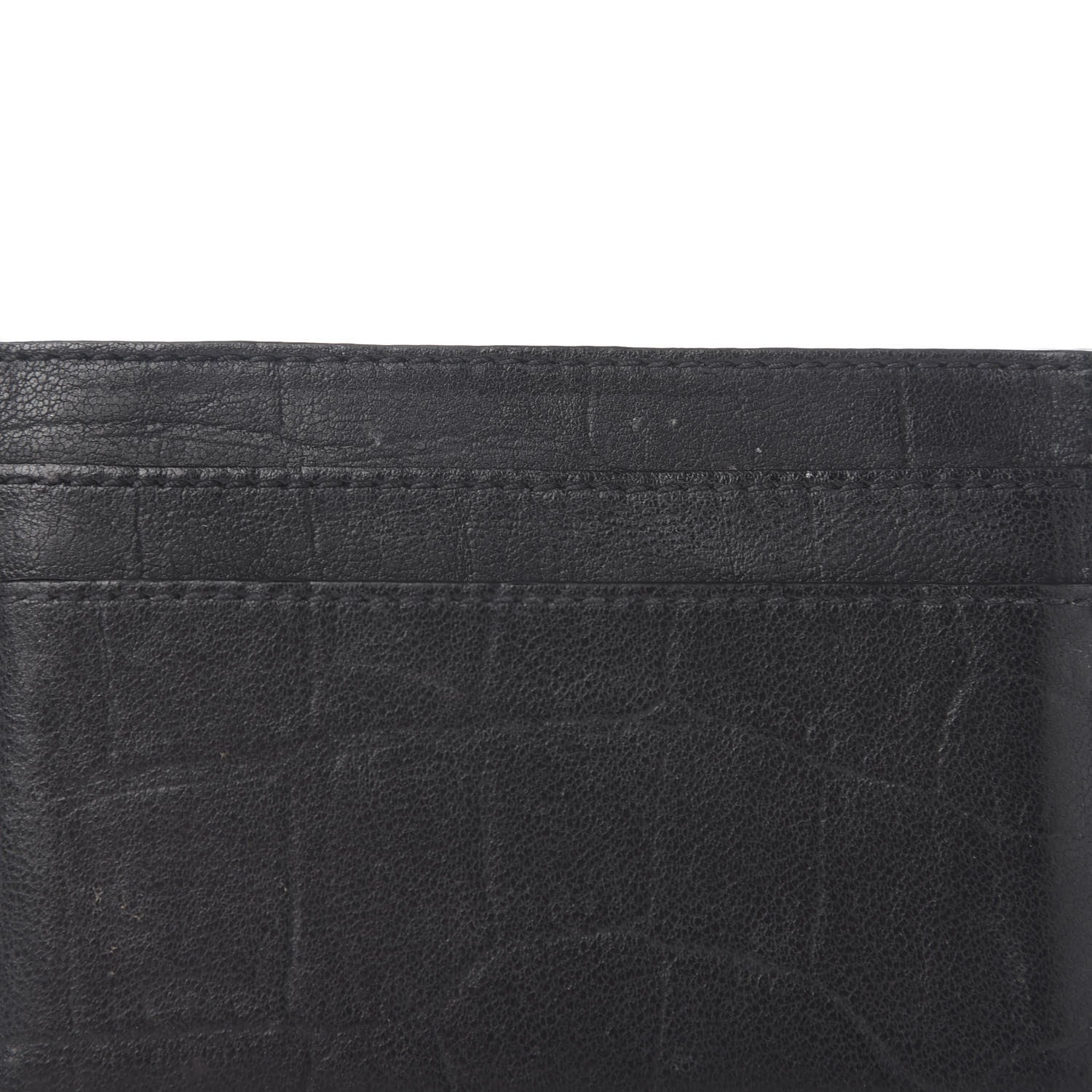 Saint Laurent Calfskin Crocodile Embossed Monogram Credit Card Case Black 9 of 9