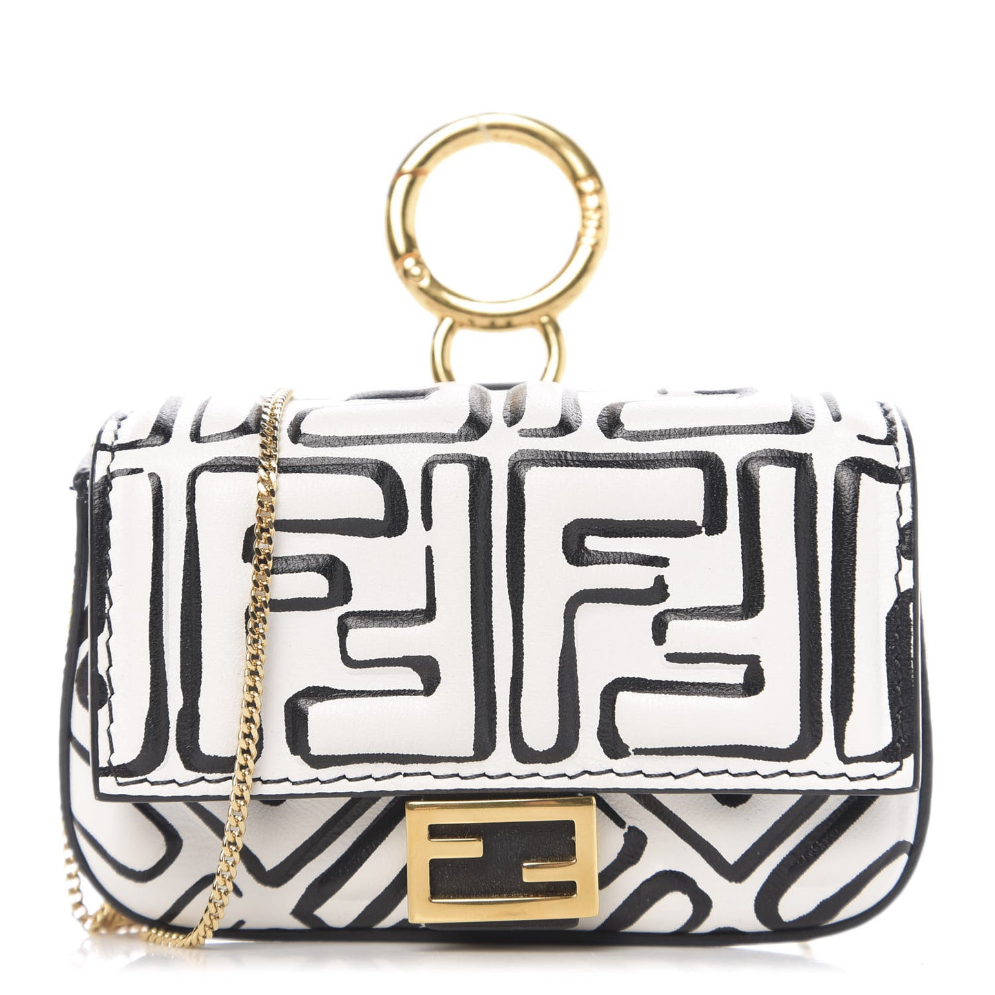 X JOSHUA VIDES Nappa Vitello King FF Embossed Nano Baguette Charm White Black