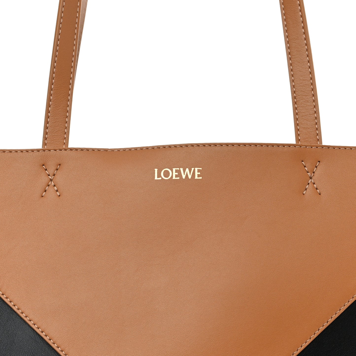 Shiny Calfskin Medium Puzzle Fold Tote Warm Desert Black