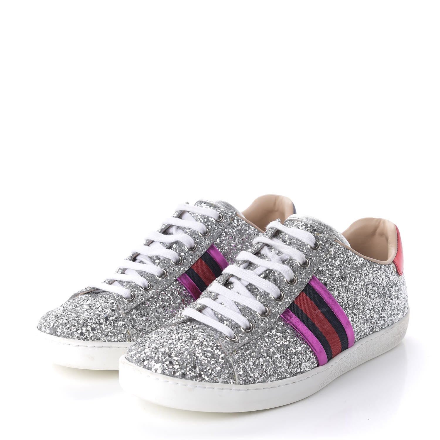 Gucci Glitter Web Womens Ace Sneakers 37 Silver 3 of 10
