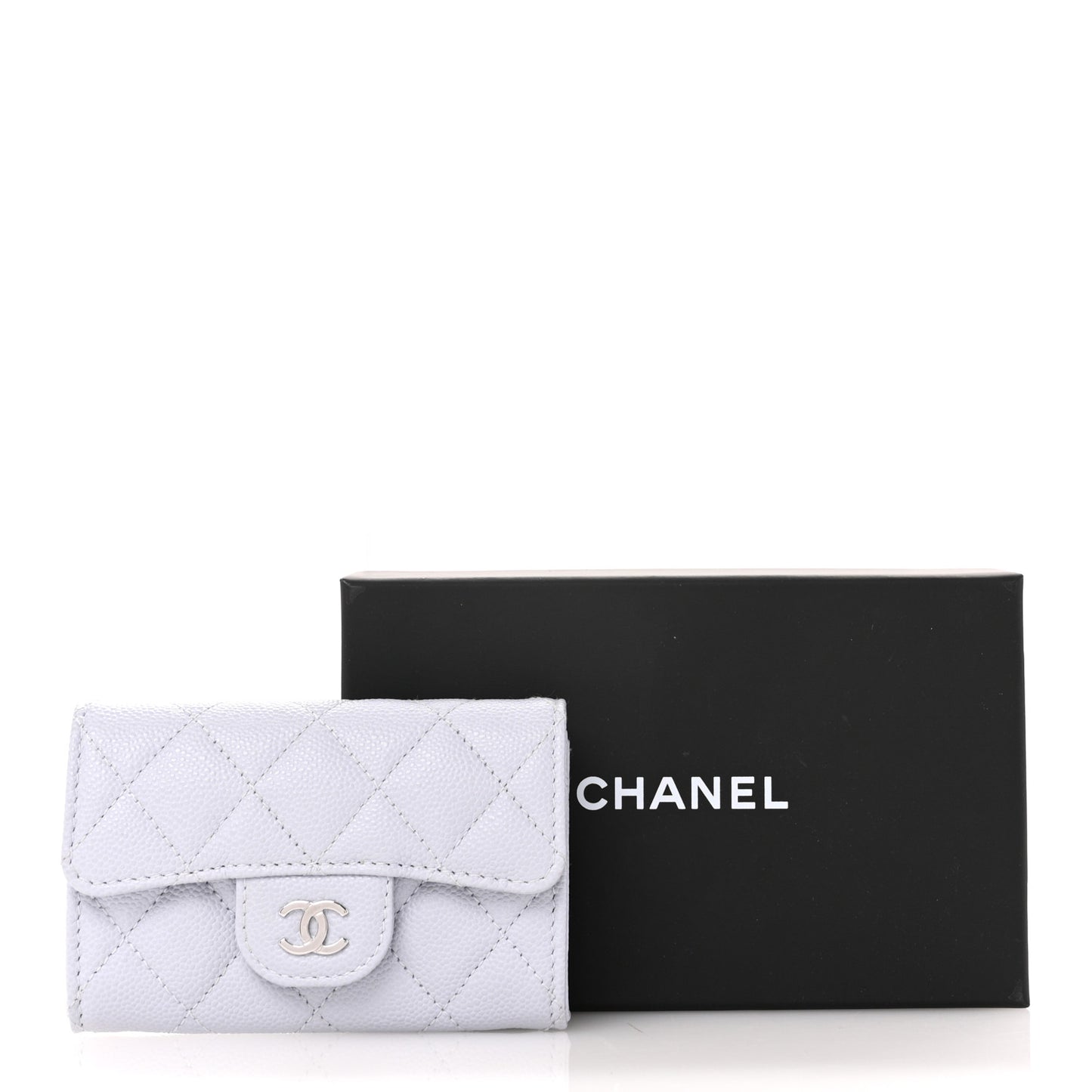 Caviar Quilted Flap Card Holder Wallet Light Blue
