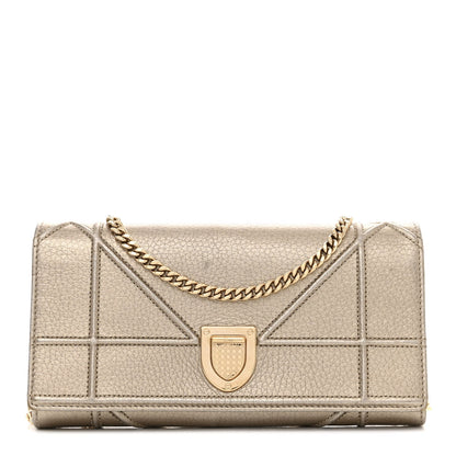 Christian Dior Metallic Grained Calfskin Diorama Croisiere Chain Wallet Gold 1 of 12