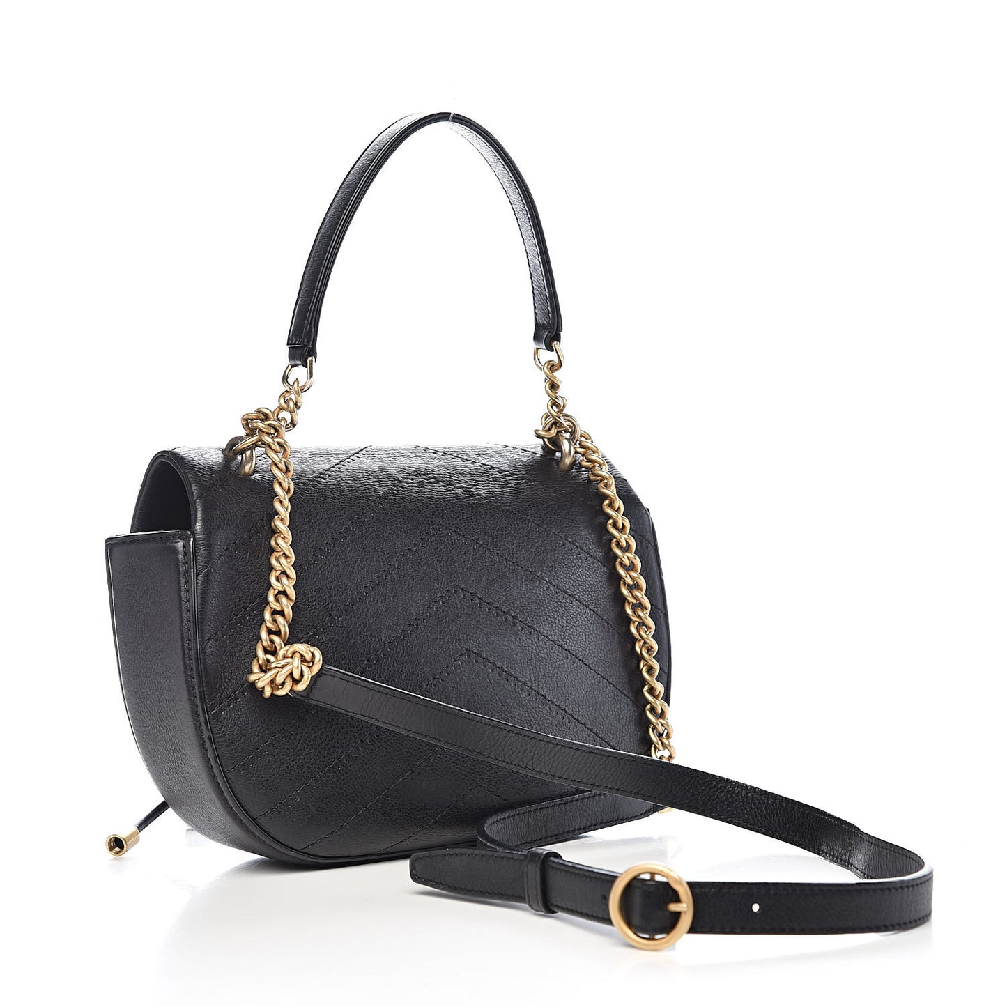 Calfskin Chevron Stitched Flap Black
