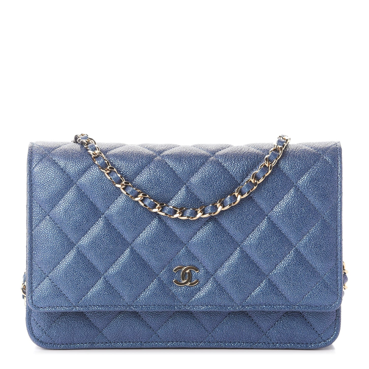 Chanel Iridescent Caviar Quilted Wallet On Chain WOC Dark Blue 1 of 8