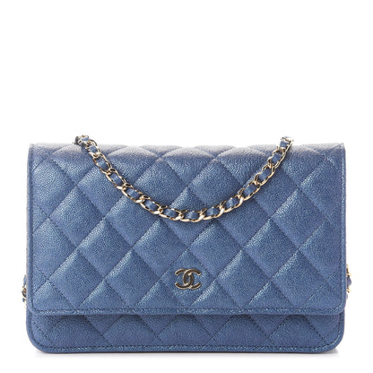 Chanel Iridescent Caviar Quilted Wallet On Chain WOC Dark Blue 1 of 8
