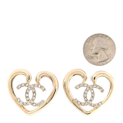 Chanel Metal Crystal CC Logo Heart Earrings Gold 2 of 5