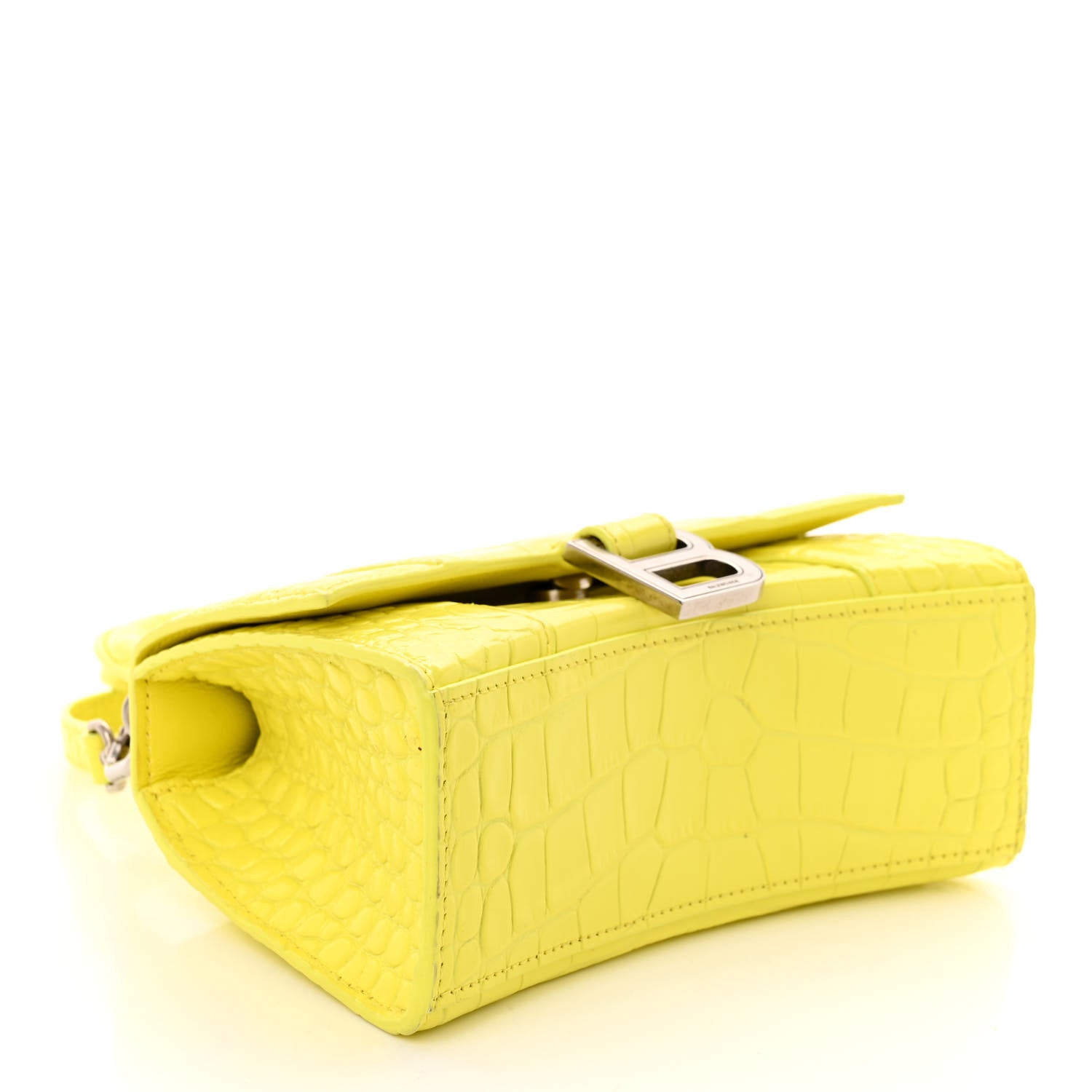 Balenciaga Shiny Calfskin Crocodile Embossed Hourglass Top Handle Bag XS Light Yellow 4 of 10