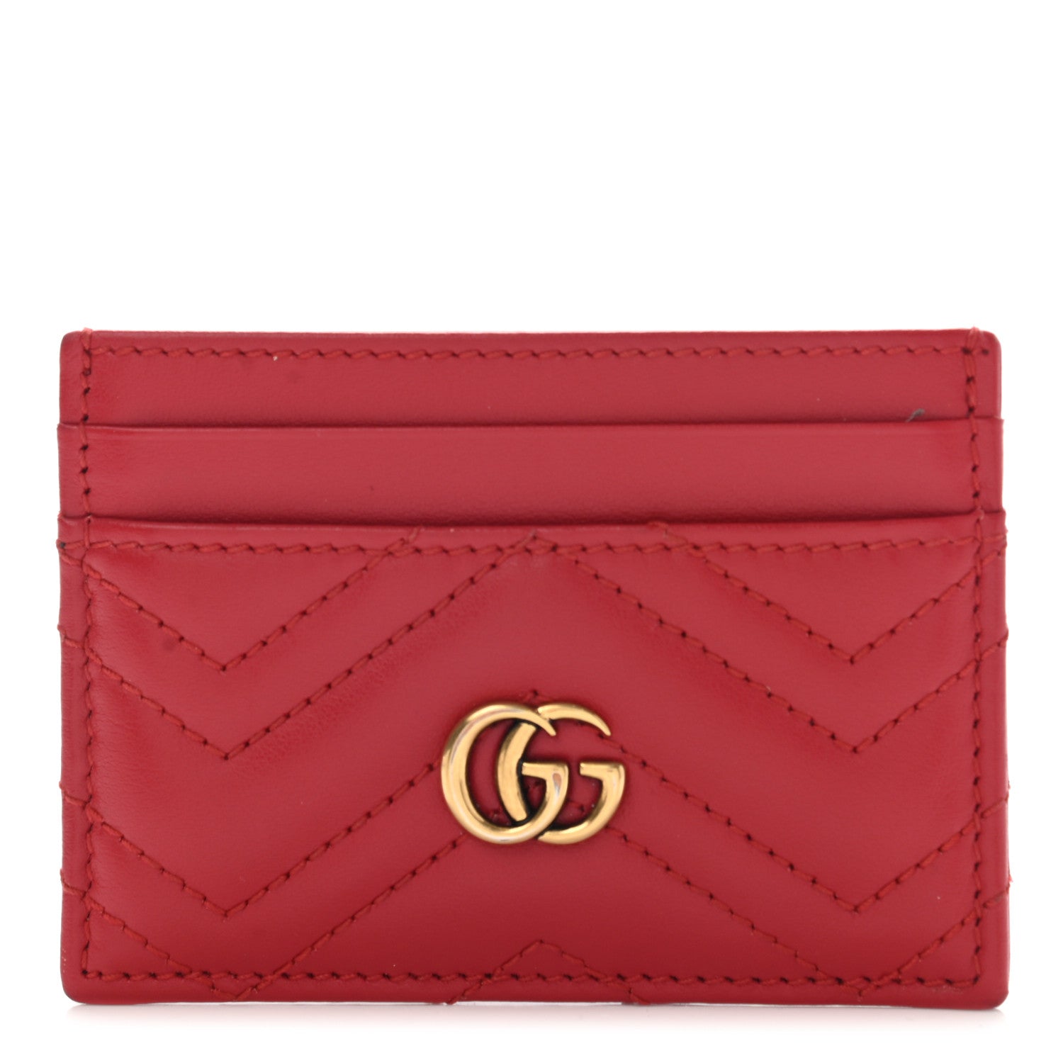 Gucci Calfskin Matelasse GG Marmont Card Holder Hibiscus Red 1 of 10
