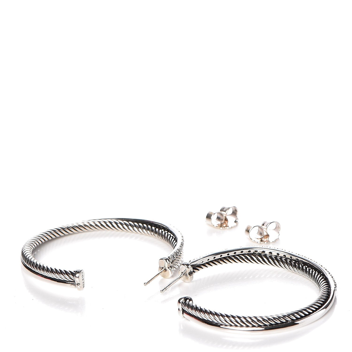 David Yurman Sterling Silver Diamond Extra Large Crossover Hoop Earrings 3 of 5