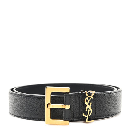 Saint Laurent Goatskin Monogram Cassandre Square Buckle Belt 70 28 Black 1 of 5